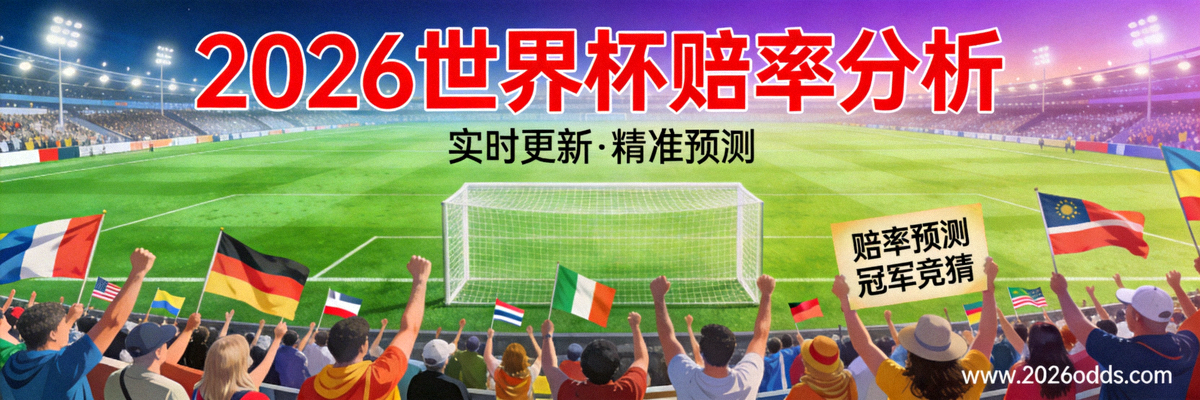 2026世界杯赔率分析网站横幅，展示足球场和球迷氛围